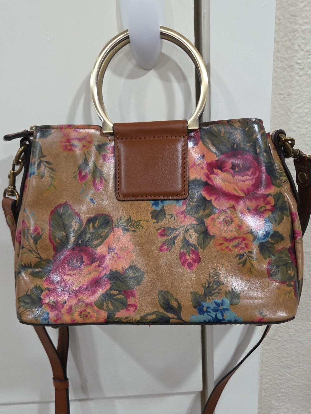 Patricia Nash Floral Ring-Handle Crossbody Bag in Brown